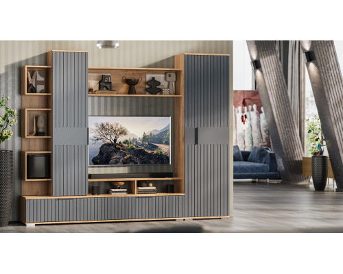 Гостиная «Моника», Дуб Крафт золотой, Графит матовый