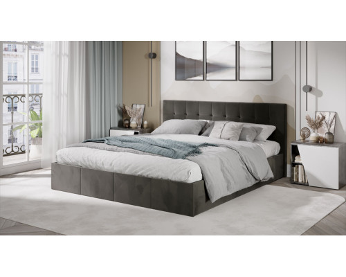 Кровать с ПМ «Эмма», 180 (с подъемным механизмом) с заглушиной, Велюр Confetti Stone