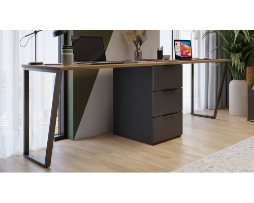 Комплект столов письменных с 1 тумбой универсальной «Порто», Яблоня Беллуно, Графит софт