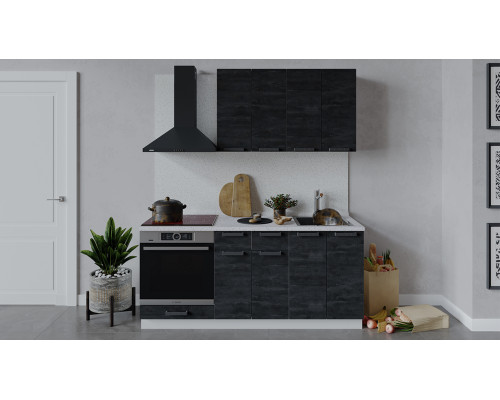 Кухонный гарнитур «Детройт» длиной 180 см со шкафом НБ, Белый, Угольный Камень