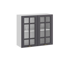 Шкаф навесной 800 c двумя дверями со стеклом «Лина», Белый, Графит
