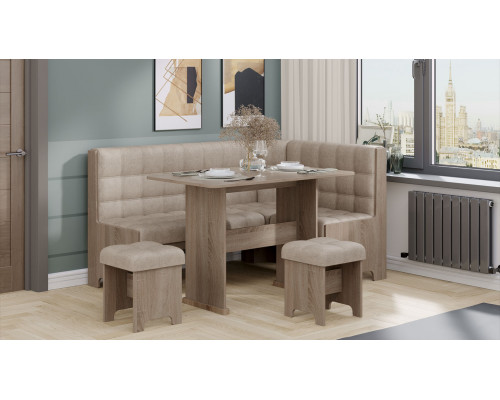 Кухонный уголок «Флорида», дуб сонома трюфель, микровелюр Wellmart Dark Beige