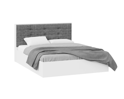 Кровать с ПМ «Тесса» 1600 (с подъемным механизмом) с заглушиной, белый жемчуг, рогожка серая
