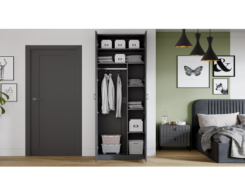 Шкаф 2-х дверн. для одежды «Тиффани», серый графит, графит матовый