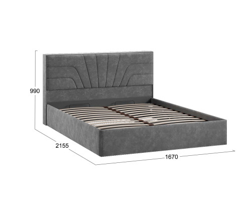 Кровать с ПМ «Пандора» 160 Тип 1 (с подъемным механизмом), Велюр Brut Grey 16