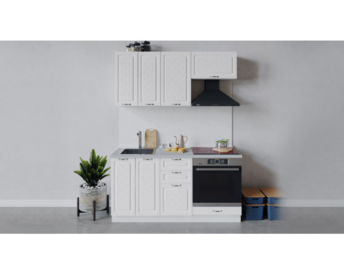 Кухонный гарнитур «Бьянка» длиной 160 см со шкафом НБ,Белый/Дуб белый