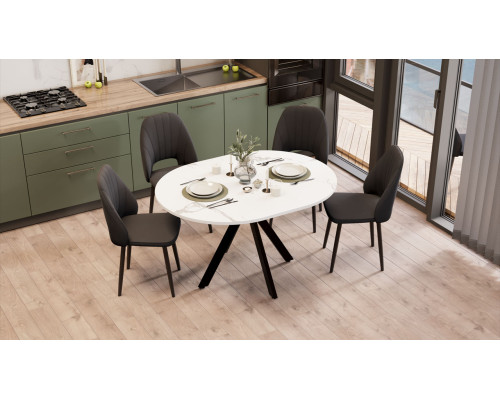 Стол обеденный раздвижной «Дуглас» Тип 2, черный муар, стекло матовое белый мрамор