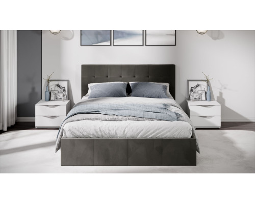 Кровать с ПМ «Эмма», 140 (с подъемным механизмом) с заглушиной, Велюр Confetti Stone