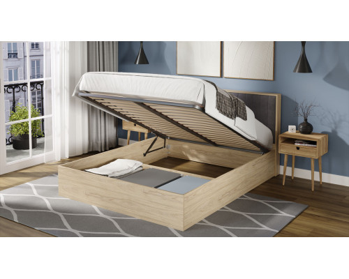 Кровать с ПМ «Сэнди» Тип 2, 160 (с подъемным механизмом) без заглушины, Вяз благородный, Велюр Графит