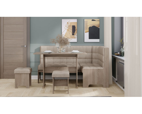 Кухонный уголок «Флорида», дуб сонома трюфель, микровелюр Wellmart Dark Beige