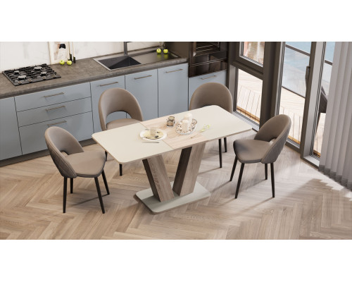 Стол раздвижной «Чинзано» Тип 1,Дуб сонома трюфель/стекло бежевое матовое