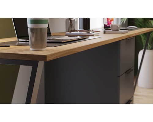 Комплект столов письменных с 1 тумбой универсальной «Порто», Яблоня Беллуно, Графит софт