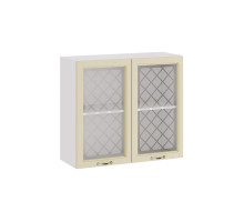 Шкаф навесной 800 c двумя дверями со стеклом «Бьянка», Белый, Дуб ваниль