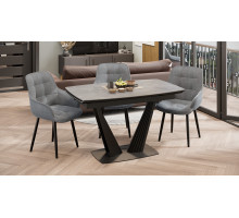 Стол раздвижной «Трэвис» тип 1, черный муар, керамика матовая серый мрамор