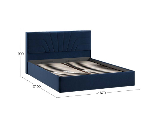 Кровать с ПМ «Пандора» 160 Тип 1 (с подъемным механизмом), Микровелюр Wellmart Blue