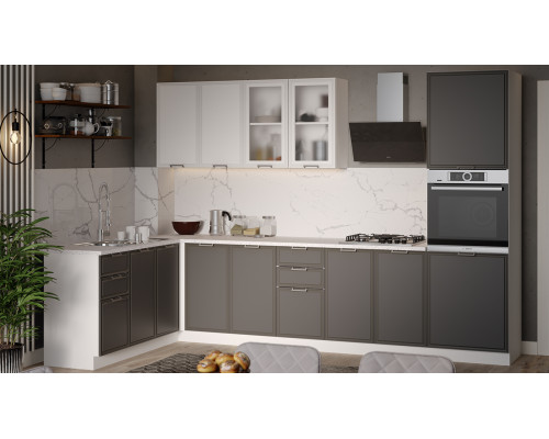 Модульная кухня «Белладжио»,белый, фон белый, софт графит