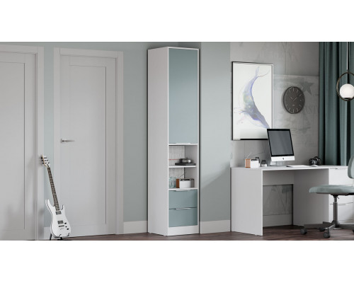 Шкаф комбинированный «Марли», Белый, Серо-голубой