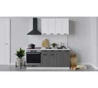 Кухонный гарнитур «Лорас» длиной 180 см со шкафом НБ, Белый, Холст белый, Холст вулкан