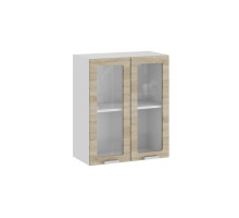 Шкаф навесной 600 c двумя дверями со стеклом «Гранита», Белый, Дуб Сонома