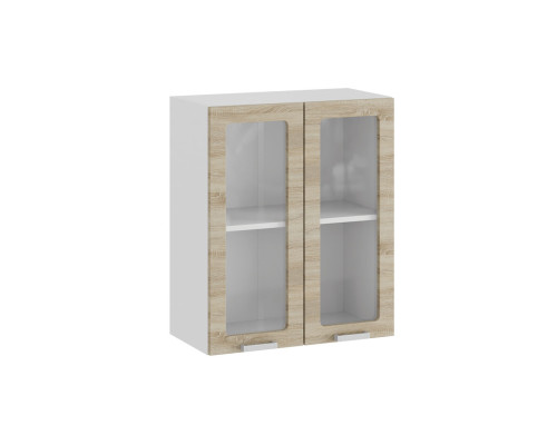 Шкаф навесной 600 c двумя дверями со стеклом «Гранита», Белый, Дуб Сонома