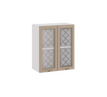 Шкаф навесной 600 c двумя дверями со стеклом «Бьянка», Белый, Дуб кофе