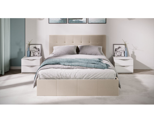 Кровать с ПМ «Эмма», 140 (с подъемным механизмом) с заглушиной, Велюр Confetti Cream