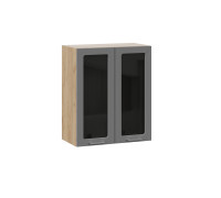 Шкаф навесной 600 c двумя дверями со стеклом «Габриэлла», Дуб Крафт золотой, Титан