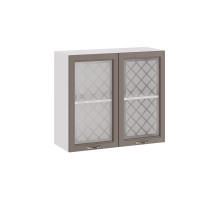 Шкаф навесной 800 c двумя дверями со стеклом «Бьянка», Белый, Дуб серый