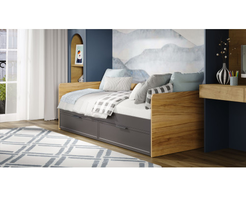 Кровать «Стелла», Серый вулкан, Фон Серый, Яблоня Беллуно