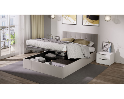 Кровать с ПМ «Эмма», 140 (с подъемным механизмом) с заглушиной, Велюр Confetti Smoke