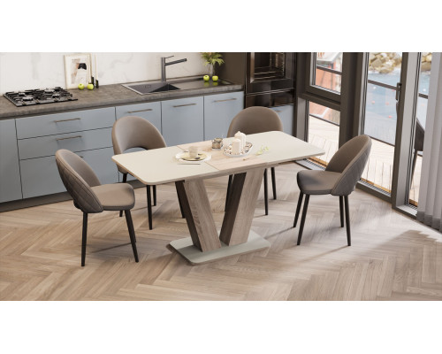 Стол раздвижной «Чинзано» Тип 1,Дуб сонома трюфель/стекло бежевое матовое