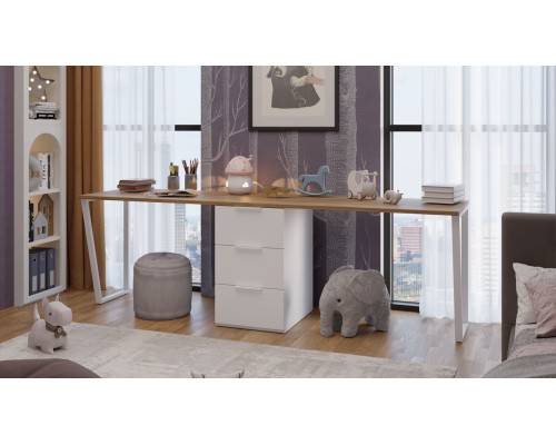 Комплект столов письменных с 1 тумбой универсальной «Порто», Белый Жемчуг, Яблоня Беллуно, Белый софт