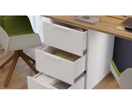 Комплект столов письменных с 1 тумбой универсальной «Порто», Белый Жемчуг, Яблоня Беллуно, Белый софт