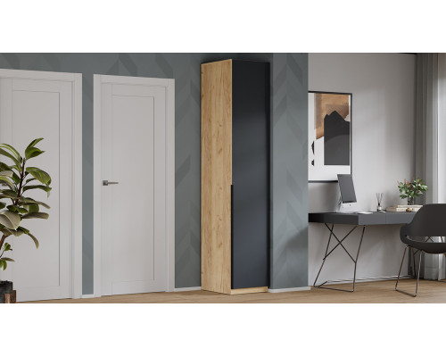 Шкаф для белья «Джоли» 450, дуб крафт золотой, графит матовый