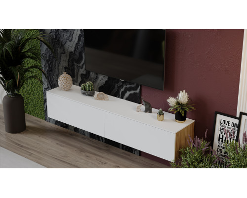 Тумба для теле- и радиоаппаратуры «Порто», Яблоня Беллуно, Белый софт