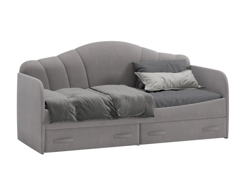 Кровать с мягкой спинкой и ящиками «Сабрина» (900),велюр светло-серый