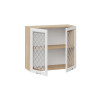 Шкаф навесной 800 c двумя дверями со стеклом «Бьянка», Дуб Крафт золотой, Дуб белый