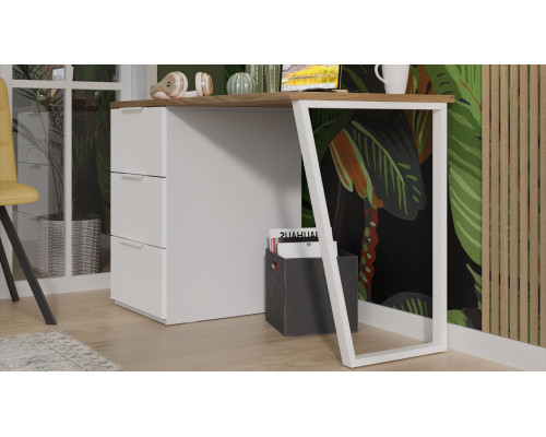 Стол письменный с тумбой универсальной «Порто», Белый Жемчуг, Яблоня Беллуно, Белый софт