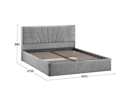 Кровать с ПМ «Пандора» 160 Тип 1 (с подъемным механизмом), Микровелюр Wellmart Silver