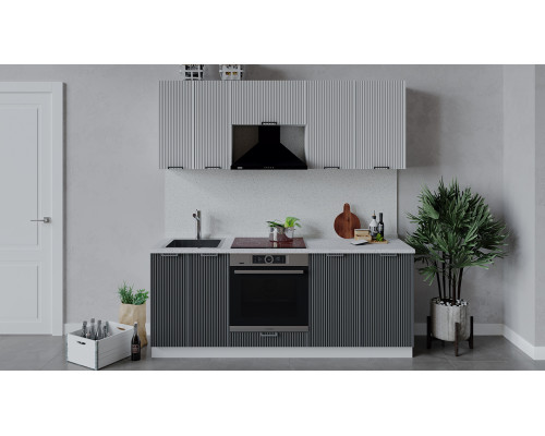 Кухонный гарнитур «Кимберли» длиной 200 см со шкафом НБ, Белый, Сноу, Титан