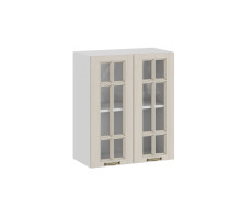 Шкаф навесной 600 c двумя дверями со стеклом «Лина», Белый, Крем