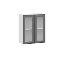 Шкаф навесной 600 c двумя дверями со стеклом «Белладжио», Белый, Софт графит