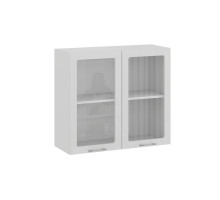 Шкаф навесной 800 c двумя дверями со стеклом «Весна», Белый, Белый глянец