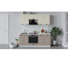 Кухонный гарнитур «Лорас» длиной 200 см со шкафом НБ, белый, холст брюле, холст латте