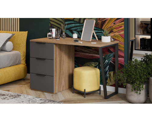 Стол письменный с тумбой универсальной «Порто», Яблоня Беллуно, Графит софт