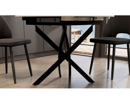 Стол обеденный раздвижной «Дуглас» Тип 1, черный муар, стекло матовое белый мрамор