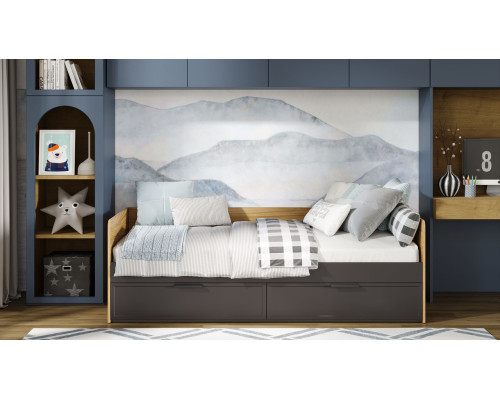 Кровать «Стелла», Серый вулкан, Фон Серый, Яблоня Беллуно