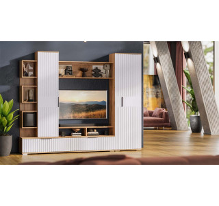 Гостиная «Моника», Дуб Крафт золотой, Белый матовый