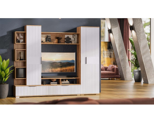 Гостиная «Моника», Дуб Крафт золотой, Белый матовый