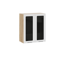 Шкаф навесной 600 c двумя дверями со стеклом «Габриэлла», Дуб Крафт золотой, Сноу